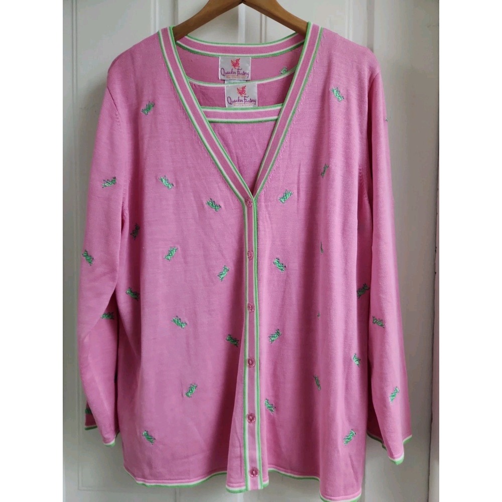Quacker Factory Cardigan 2 Piece Set Silk Grasshoppers Pink 1X